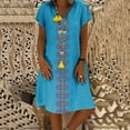 thumbnail image 1 of GZWYHT Robes d'Été, Robes pour Femmes 2025 Style d'Été pour Femmes Col en V Imprimé Coton et Décontracté Grande Taille Robe pour Dames Robes Midi, Robes en Lin, Robe Bleue, Commodes en Liquidation 3TG, 1 of 6