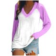 thumbnail image 2 of EQWLJWE Fall Raglan Sleeve Tunic Tops Womens Plus Size Color Block V Neck Raglan Long Sleeve Shirts Casual Fall Sweatshirts Holiday Raglan Sleeve Tops, 2 of 4