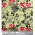 thumbnail image 1 of Soimoi Polyester Crepe Fabric Leaves,Floral & Peacock Bird Decor Fabric Printed Yard 42 Inch Wide, 1 of 2