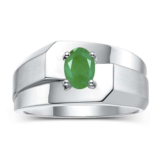 RYLOS Men's Rings 14K White Gold Ring Classic Solitaire 7X5MM Oval Shape Gemstone Designer Band Emerald May Birthstone Rings For Men Size 13