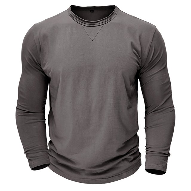 Hiiyo T-Shirt en Coton pour Homme à Manches Longues à Col Rond T-Shirt sous-Vêtement T-Shirt Décontracté Actif