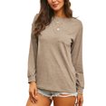 thumbnail image 3 of LUXUR T-shirt Femme Col Rond Tee-Shirt Couleur Unie Pull Décontracté Manches Longues Khaki m, 3 of 5