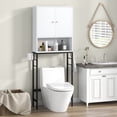 thumbnail image 2 of Over The Toilet Storage Cabinet Bathroom Toilet Organizer with Double-Door Cabinet & Open Compartment Adjustable Shelf & Bottom Bar Space-saving Over Toilet Rack for Laundry Room White, 2 of 9