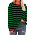 thumbnail image 2 of Hauts pour Femmes à Rayures Col Ras du Cou Manches Longues T-Shirts à Blocs de Couleur Automne Décontracté Ample Confortable Blouse, 2 of 5