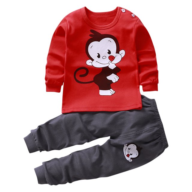 Pisexur Tenue d'Automne pour Bébé Fille Garçon, Ensemble 2 Pcs, Ensembles de Pyjamas pour Tout-Petit Bébé, Chandails à Col Rond à Manches Longues et Pantalons, Mode Décontractée, Ensemble de Vêtements de Nuit en Coton pour Garçons, 3 Mois à 6 Ans