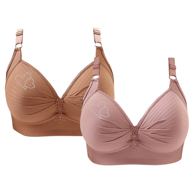 Bras for Women, 2PCS Womans Printing Gathered Together Large Size Daily Bra Underwear No Rims