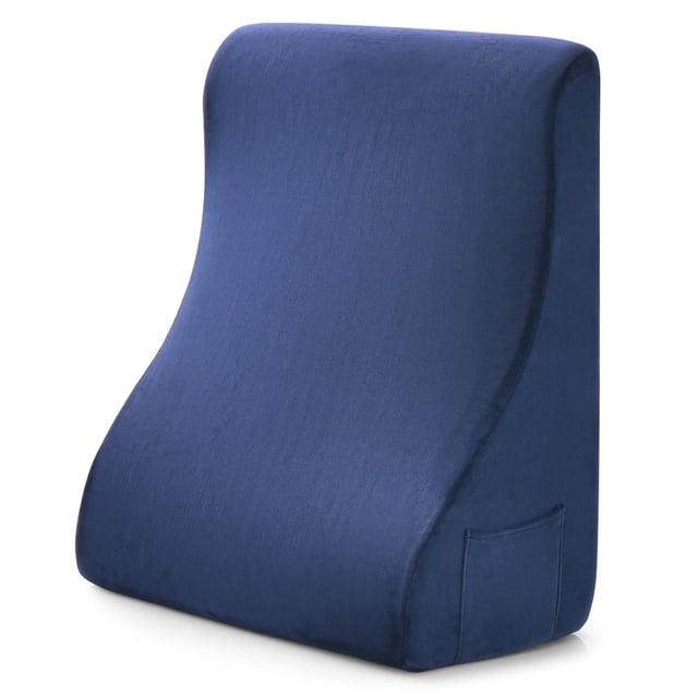 Costway Bed Wedge Pillow with Smooth Zipper Side Pockets Support for Back Navy