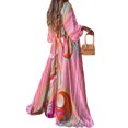 thumbnail image 2 of Bellella Robe Longue pour Femmes Manches 3/4 Robes Maxi Imprimé Floral Robe d'Été Hawaïenne Col en V par-Dessus Femmes Sorties de Plage Rose m, 2 of 3