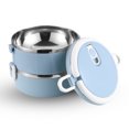 thumbnail image 1 of Zootealy S-0530 Portable Double Layer Stainless Steel Insulated Bento Lunch Box Leak Proof Lunch Box Stackable Lunch Box with Lid Two-Tier Bento Box (Blue) 1.4L, 1 of 6