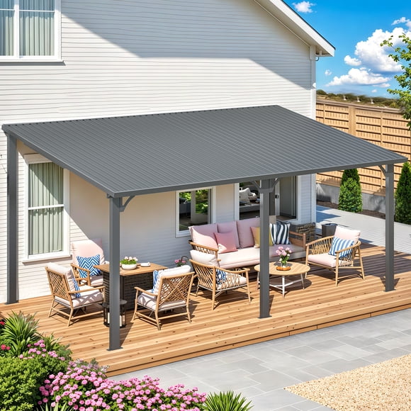 YODOLLA 16' x 10' Hardtop Gazebo, Heavy Duty Outdoor Gazebo with Galvanized Steel Sloping Roof, All Weatherproof Metal Gazebo Featuring Vertical Stripes for Patio, Backyard, and Lawns
