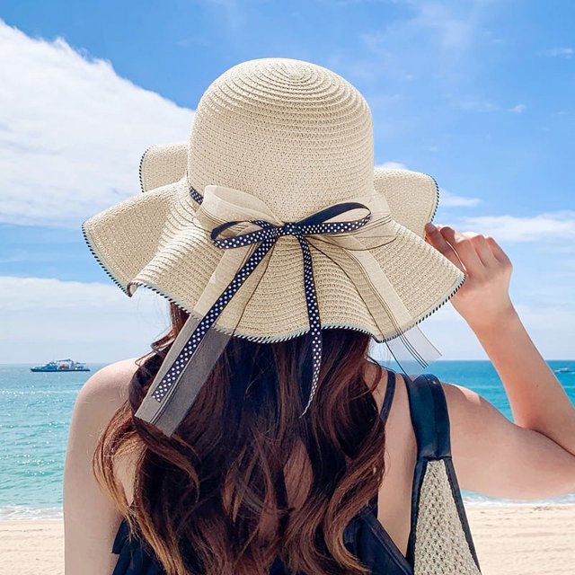 LinYooLi Chapeau Fille Été Plage Chapeau de Paille Version Polyvalente Protection Solaire Chapeau de Soleil Chapeau de Mer
