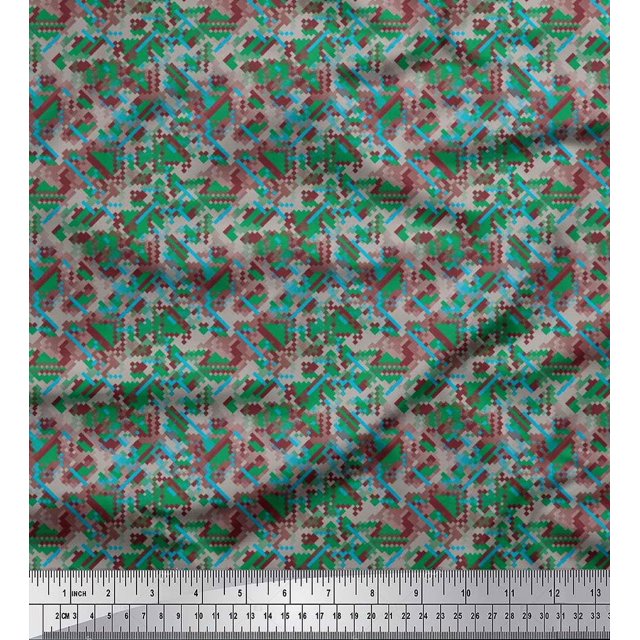 Soimoi Crepe Silk Fabric Check & Geometric Decor Fabric Printed Yard 42 Inch Wide