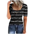 thumbnail image 3 of Birdeem Womens Round Neck Button Up T-Shirt Loose Short Sleeved Top, 3 of 8