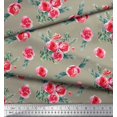 thumbnail image 2 of Soimoi Tissu en Voile de Coton Vert Feuilles & Roses Imprimé Floral au Mètre 56 Pouces de Large, 2 of 5
