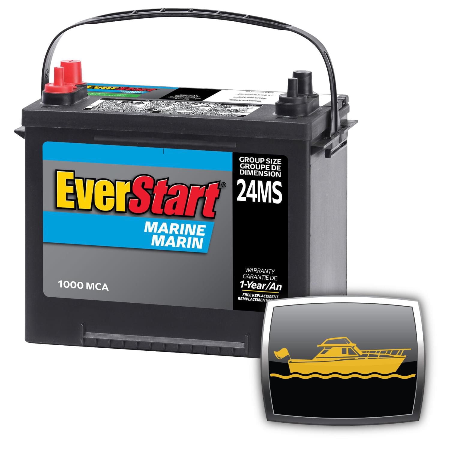 EverStart Marine 24MS-1000N – 12 Volts, Batterie de démarrage marine, groupe 24, 1 000 ADM