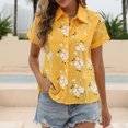 thumbnail image 1 of Hauts d'Été Grande Taille pour Femmes Mode Habillée Manches Courtes Col Rabattu Col Rond Bouton Décontracté Élastique Confortable Chemisier Chemises Col en V T-Shirt Femmes en Liquidation, 1 of 6