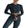 thumbnail image 1 of Ladies‘ Thumb Hole Long Sleeve Yoga Shirt with Cropped Design for Workouts, 1 of 6