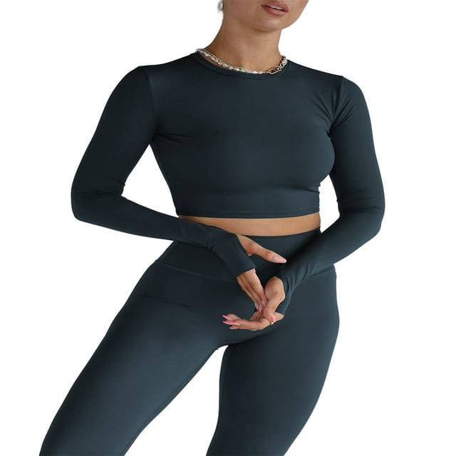 Ladies‘ Thumb Hole Long Sleeve Yoga Shirt with Cropped Design for Workouts