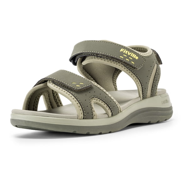 FitVille Women's Wide Arch Support Sandals Adjustable Ankle Strap Flat Sandals For Women