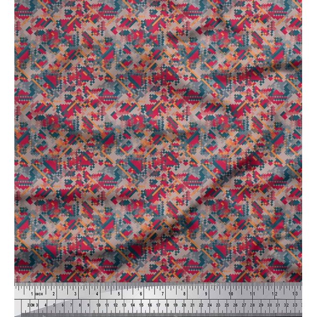 Soimoi polyester Crepe Fabric Check & Geometric Print Fabric by the Yard 52 Inch Wide