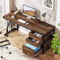 thumbnail image 2 of Tribesigns Bureau d'Ordinateur de 59 Pouces avec 3 Tiroirs, Bureau PC Industriel Brun avec Rangement pour Dossiers, 2 of 5