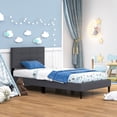thumbnail image 4 of Gymax Twin Upholstered Platform Bed Mattress Foundation Button Tufted Headboard Gray, 4 of 10