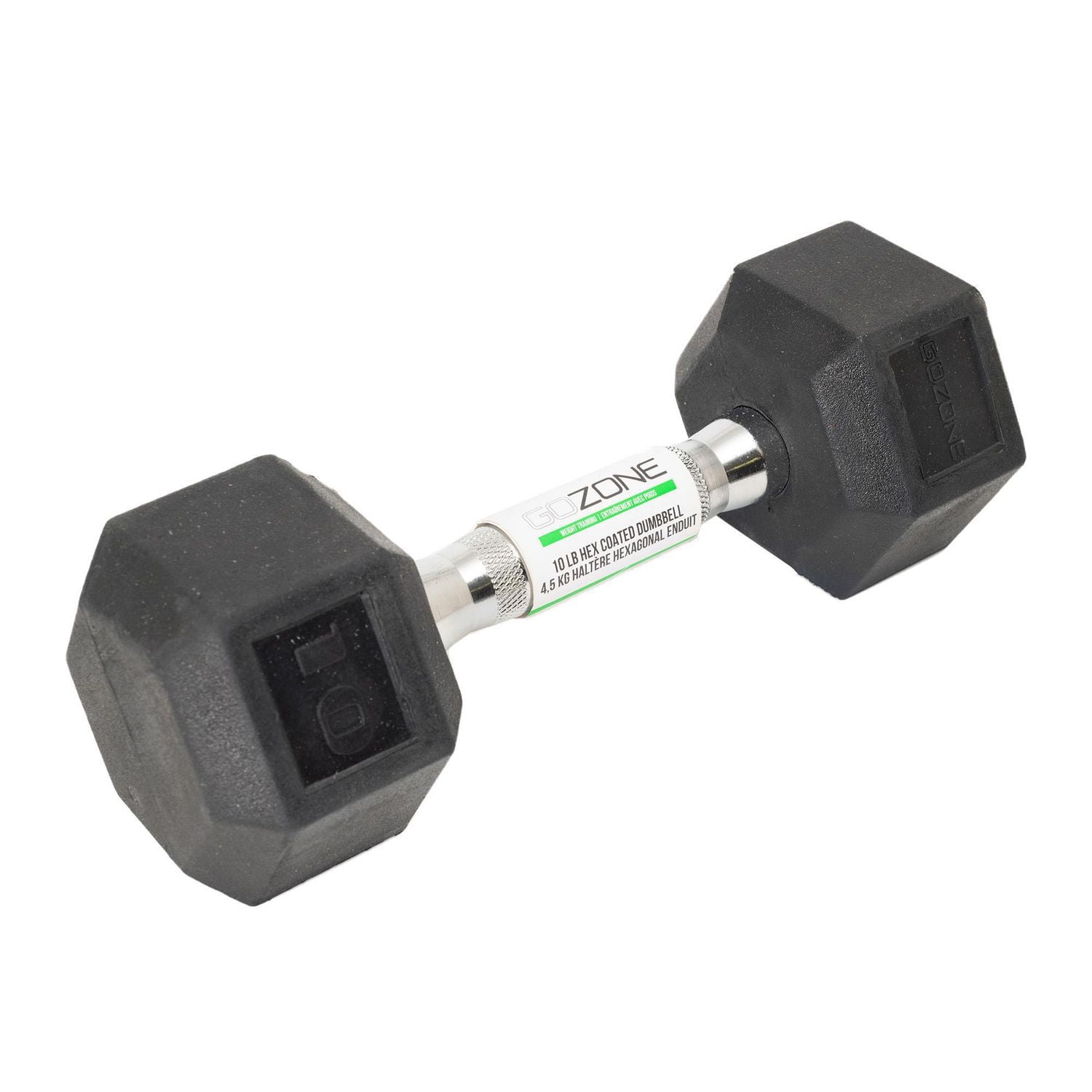 Haltère hexagonal revêtement caoutchouc GoZone – Noir/chrome