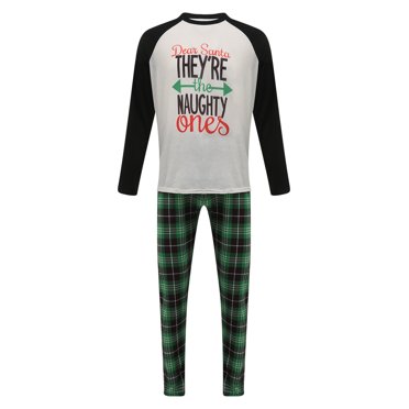 Wangsaura Pyjamas de Noël pour la Famille, Hauts Raglan à Lettres + Pantalons à Carreaux