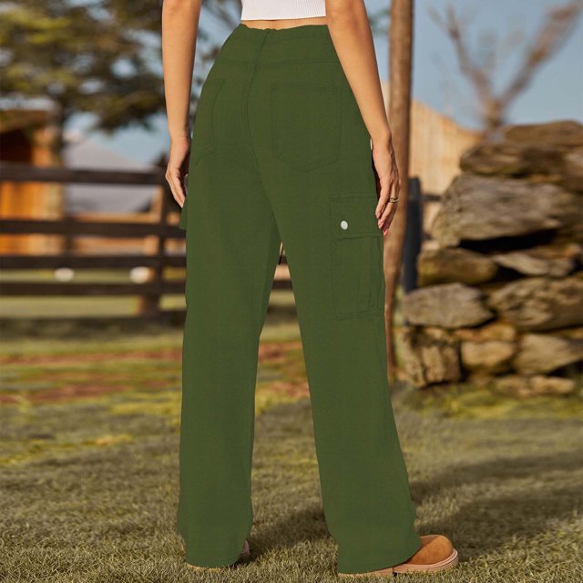 LOVZFMLL Women's Jeans, Fashion Women's Drawstring Pocket Button Mid Waist Tight Pants Army Green, 2XL