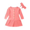 thumbnail image 2 of NJDVHB Robes d'Hiver pour Tout-Petits, Robe de Princesse pour Fillette, Robe de Fête pour Fille, Robe Décontractée à Manches Longues à Col Ras du Cou avec Boutons Unie pour Fille, Rouge Melon D\'eau, 110, 2 of 3