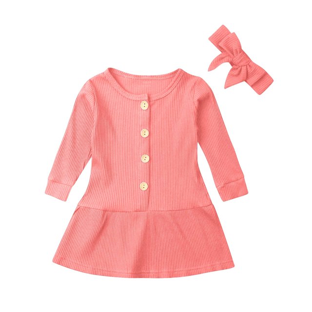 zbxnLI Robe à Manches Longues pour Tout-Petites Filles Robe Midi en Tricot Côtelé pour Bébé Chandail Robe Petite Fille Printemps Automne