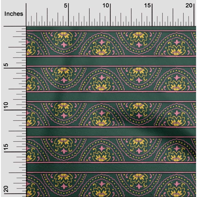 oneOone Cotton Cambric Fabric Floral Block Printed Craft Fabric BTY 56 Inch Wide