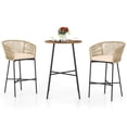 thumbnail image 2 of Costway 3 PCS Rope Woven Patio Bar Set with Soft Cushions and Acacia Wood Tabletop, 2 of 10