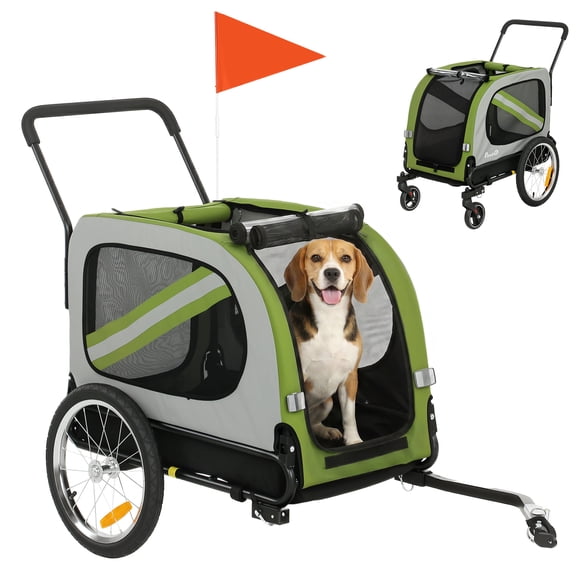 PawHut Remorque pour Vélo pour Chien, Chariot pour Chien 2-en-1 Poussette pour Animal de Compagnie pour Voyage