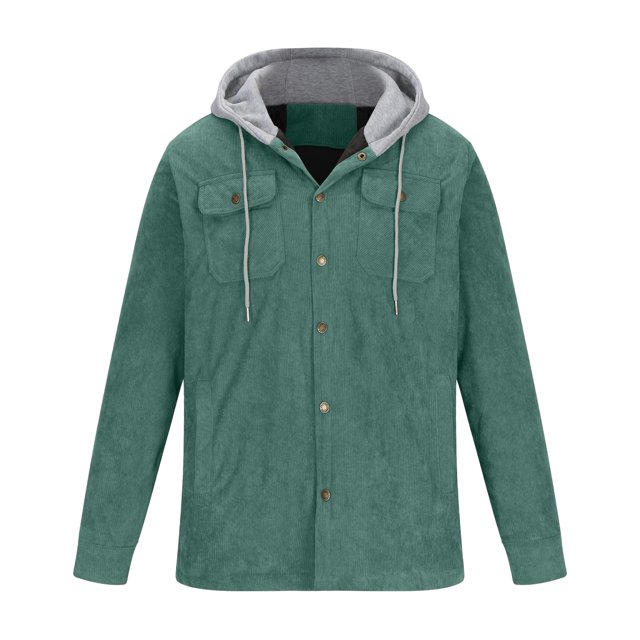 KIHOUT Winter Warm Coats Men Button-up Cardigan Carry Pockets Solid Color Long Sleeve Hooded Jacket,Size M-5XL