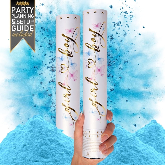 PrimePure Gender Reveal Powder Cannon – 2 Pack, Blue, Party Smoke Powder for Baby Boy