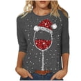 thumbnail image 1 of Hauts d'Été pour Femmes Noël Verre de Vin Rouge Imprimé Col Rond Manches Trois-Quarts T-Shirts pour Femmes Gris m, 1 of 4
