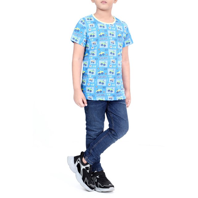 Prince Chemise Tricotée pour Garçon Imprimé Voiture Bleue