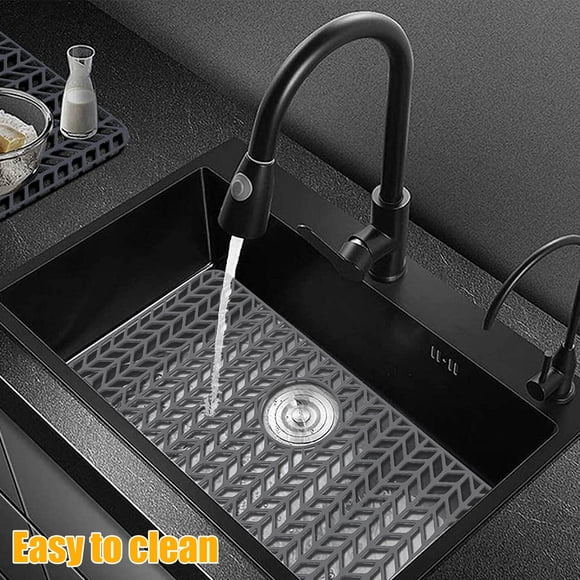 Ihvewuo Silicone Kitchen Sinks Mat Protector 26×14 inch Anti-Slip Sinks Mat Grid Heat-Resistant Sink Grid Grate Accessories Folding Drain Center Protecting Mat Liner (Upper Hole)