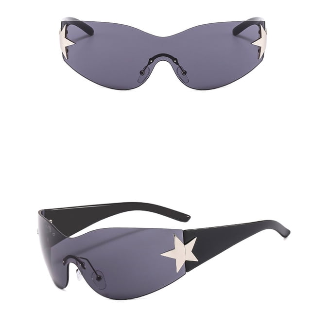 Fashion Men Women Star Wrap Around Sunglasses Cycling Rimless Futuristic Sunglasses
