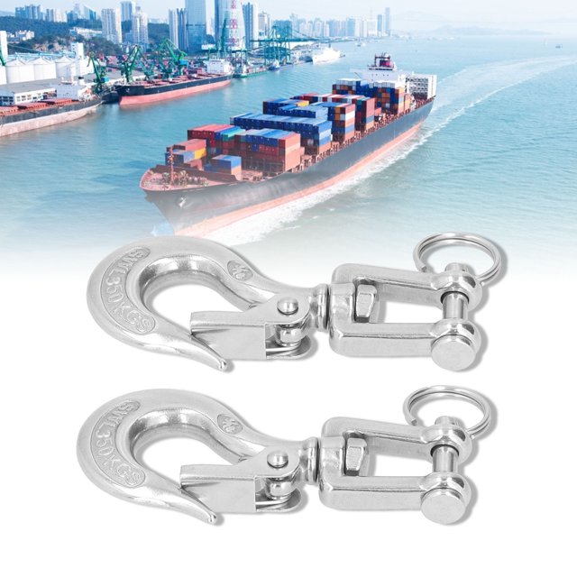 Safety Chain Hooks, 2Pcs Winch Hook Clevis Hook Lifting Clevis Chain Hook 304 Stainless Steel Rigging Accessory with Safety Latch