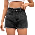 thumbnail image 1 of Cowboy Shorts for Women with Button Fly, Zipper Closure, Patch Pockets, Frayed Hem, Polyester Blend, Casual Fit, 1 of 8