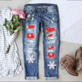 thumbnail image 1 of WILLBEST Pantalons pour Femmes Imprimé Flocon de Neige de Noël Jeans Droits Taille Mi-Haute Cargo Extensible pour Femmes, 1 of 6