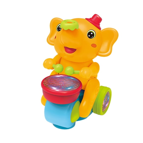 Musical Walking Elephant Drummer Toy LED Light Up Singing Sensory Education Toy for Kids Learning and