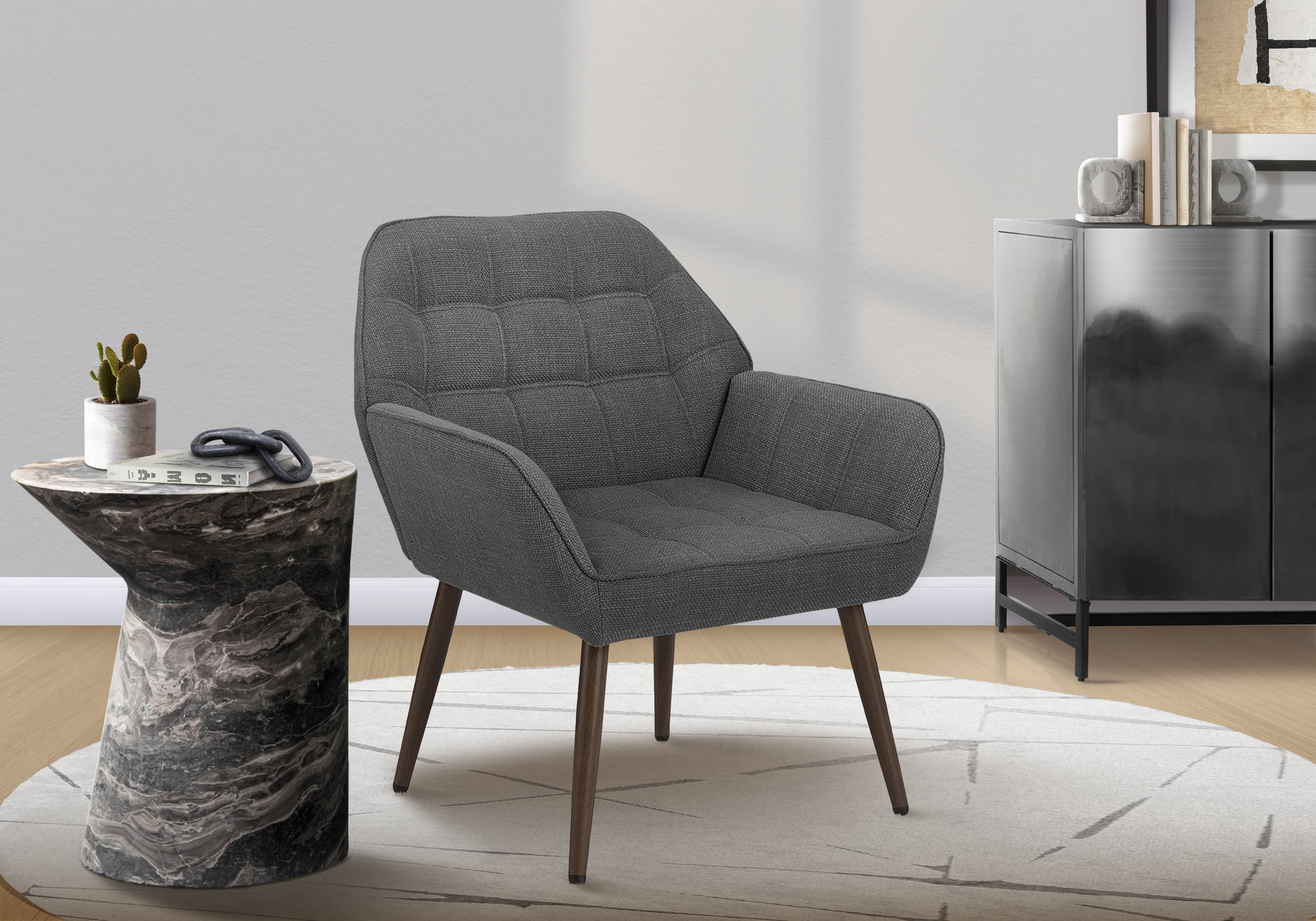 Monarch Specialties - Accent Chair, 29"H, Upholstered, Living Room, Light Grey Fabric, Walnut Metal Legs, Contemporary, Modern