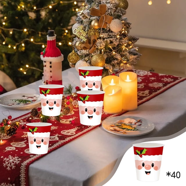 EGNMCR Christmas Party Supplies Disposable 9-inch Plates 20pc Irregular-shaped Plates 40pc Paper Cup 40pc Tissue 20pc Tablecloth For Decor Christmas Party Supplies Paper Tableware