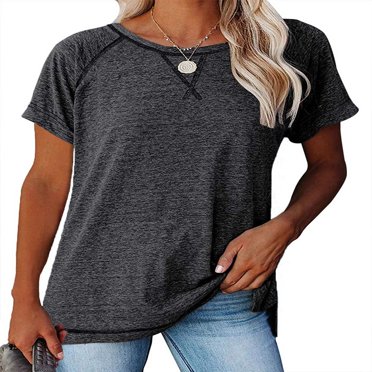 Women Short Sleeve Crewneck T Shirts Side Split Tees Casual Loose Fit Tops S-2XL