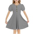 thumbnail image 1 of RXIRUCGD 2025 Vêtements d'Été pour Enfants Filles Robe d'Été Couleur Unie Col Rond Manches Courtes Robe Décontractée et Confortable pour Adultes, 1 of 6