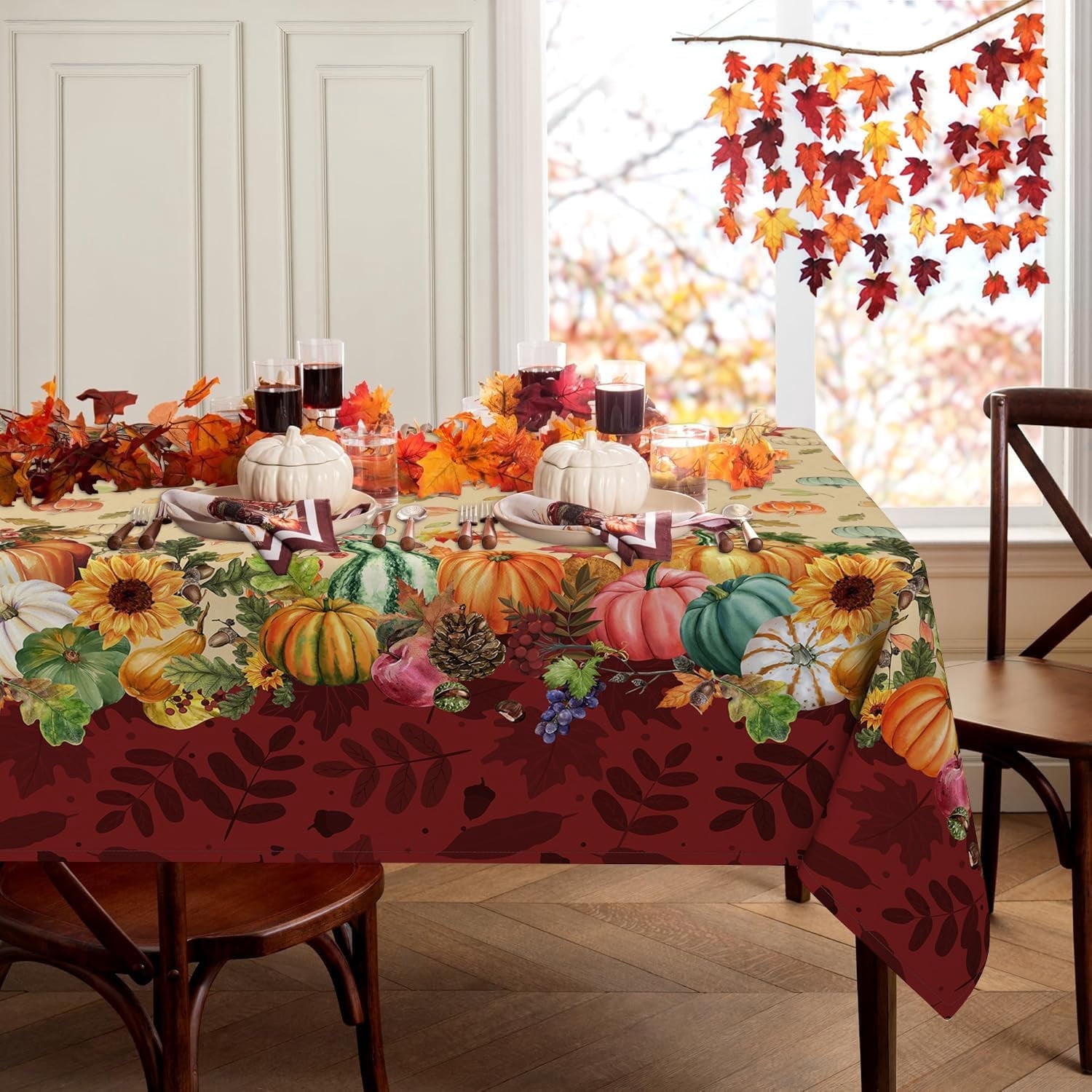 Fall Tablecloth, Fall Tablecloths for Rectangle Tables, Fall Table Cloths Rectangle 60 x 120 Inch, Autumn Pumpkin Thanksgiving Tablecloth