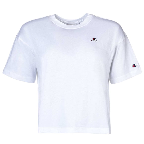 Champion Ladies T-shirt - CML Champion Logo, Cotton, Crop Top, Round Neck, Short Sleeve, Solid Color White XL (X-Large)